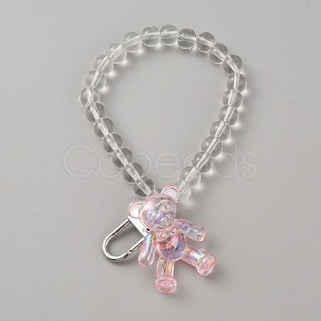 Acrylic Bear Hanging Beaded Keychain Wrist Bracelet Pendant Decoration HJEW-WH0068-15D-1