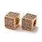 925 Sterling Silver Beads, with Cubic Zirconia, Real 18K Gold Plated, Cube, Clear, 7x7.5x7.5mm, Hole: 3.8mm