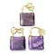 Natural Amethyst Pendants, with Golden Brass Findings and Jump Rings, Cadmium Free & Lead Free, Lock, 27x18x5.5mm, Hole: 6mm