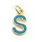 Rack Plating Brass Pendants, with Enamel and Jump Ring, Cadmium Free & Lead Free, Long-Lasting Plated, Real 18K Gold Plated, Letter, Letter S, 11.5x6.5x1mm, Hole: 2.5mm