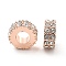 Rack Plating Alloy Rhinestone European Beads, Large Hole Beads, Flat Round, Rose Gold, 11x4.5mm, Hole: 5mm