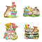 8Pcs 4 Styles Waterproof Static Stickers, for Wall, Window or Stairway Decoration, Round with Easter Eggs, Rabbit Pattern, 16x0.03cm, 2pcs/style