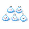 Handmade Polymer Clay Charms, with Platinum Plated Iron Loop, Cloud with Smile, Light Sky Blue, 11~14x9~11.5x4mm, Hole: 1.8mm