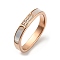 Ion Plating(IP) 304 Stainless Steel Rectangle Finger Ring, with White Shell and Cubic Zirconia, Rose Gold, Inner Diameter: 17mm