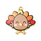 Cute Printed Alloy Pendants, Light Gold, Cadmium Free & Nickel Free & Lead Free, Turkey Charm, Tan, 26x26x2mm, Hole: 2mm