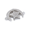 Rack Plating Brass Micro Pave Clear Cubic Zirconia Moon with Star Connector Charms KK-A234-056P-2
