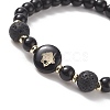 Glass & Natural Lava Rock & Synthetic Hematite Stretch Bracelet Sets BJEW-JB09204-3