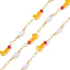 Brass Glass Bead Link Chains with ABS Imitation Pearl Beads CHS-P016-39G-07-1