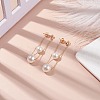 Round Shell Beads with Long Chain Tassel Dangle Stud Earrings EJEW-TA00092-2