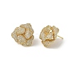 Camellia Flower Brass & Clear Cubic Zirconia Stud Earrings KK-CBA36A2-01G-4