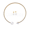 Round Plastic Imitation Pearl Stud Earrings & Heart Cubic Zirconia Rhinestone Cuff Choker Necklaces Sets SJEW-U003-10G-4