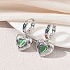 Brass Micro Pave Cubic Zirconia and Cat Eye Beads Heart Hoop Dangle Earrings KK-CBAD9DF-01P-5