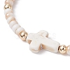 Cross Synthetic Turquoise & Glass Braided Bead Bracelets BJEW-JB09876-2