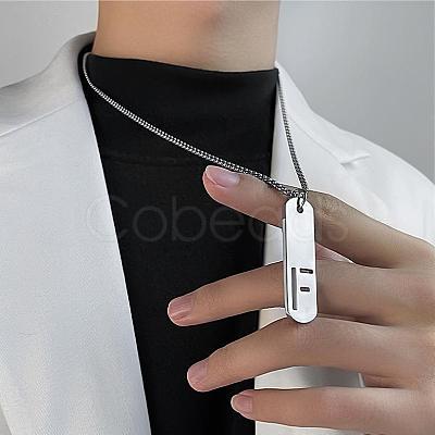 304 Stainless Steel Rectangle with Laser Cut Initial Pendant Necklaces FS-WG71FEF-10-1