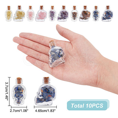 10Pcs Mixed Gemstones Chips in Skull Glass Bottle Display Decorations DJEW-AR0001-08-1