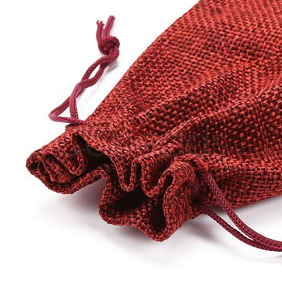 Polyester Imitation Burlap Packing Pouches Drawstring Bags X-ABAG-R005-9x12-M-1