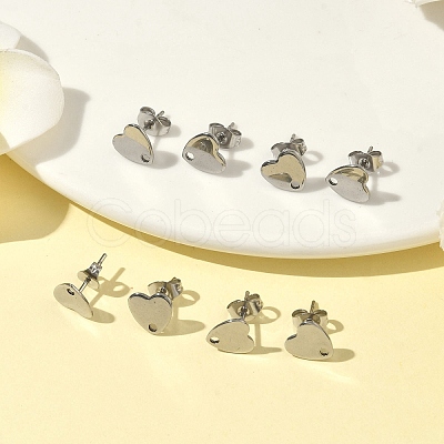 Non-Tarnish 304 Stainless Steel Heart Stud Earring Findings X-STAS-R063-37-1
