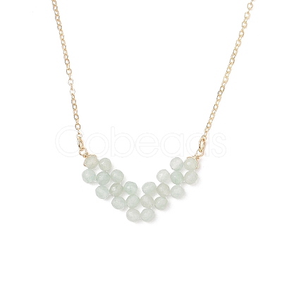 Natural Green Aventurine Faceted Round Beaded Arrow Pendant Brass Cable Chain Necklaces NJEW-TA00207-02-1
