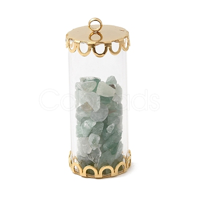 Glass Tube with Natural Green Aventurine Chip Beads Inside Pendants FIND-B054-01G-03-1