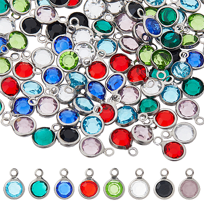 112Pcs 8 Colors 304 Stainless Steel with Glass Charms STAS-HS0001-04-1
