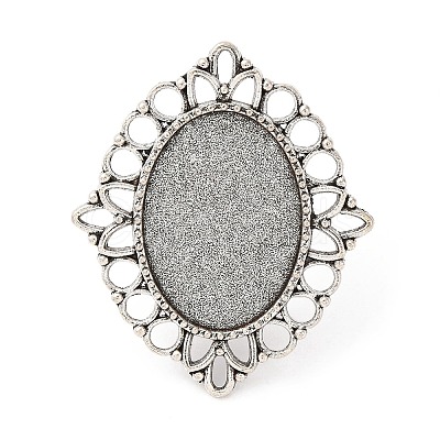 Vintage Adjustable Iron Flower Finger Ring Components Alloy Cabochon Bezel Settings PALLOY-O036-03AS-1