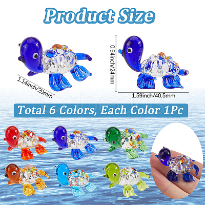 6Pcs 6 Colors Glass 3D Tortoise Figurines GLAA-SP0001-24-1