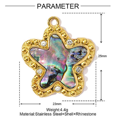 304 Stainless Steel Paua Shell Pendants STAS-OY002-24G-1