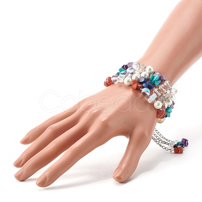 4Pcs Mixed Gemstone Chip Beaded Bracelets Set for Girl Women BJEW-TA00019-1