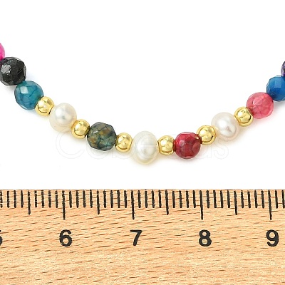Faceted Round Natural Agate(Dyed & Heated) & Pearl & Brass Beaded Necklaces for Women NJEW-JN06617-1