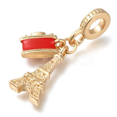 Rack Plating Alloy Red Enamel European Dangle Charms PALLOY-A009-06G-1