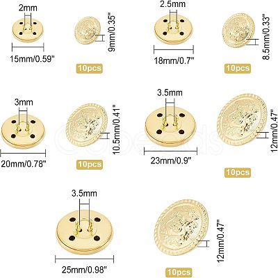 Olycraft 50Pcs 5 Style 4-Hole Brass Buttons BUTT-OC0001-18-1