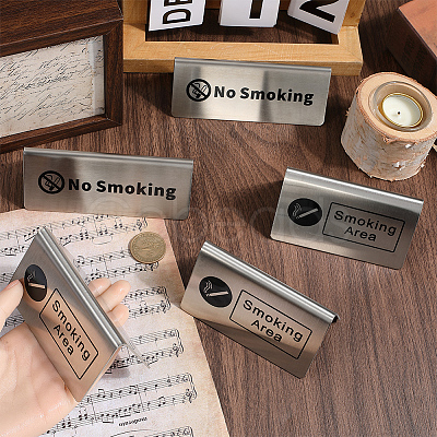 6Pcs 2 Styles 201 Stainless Steel Hotel Resturant Table No Smoking & Smoking Area Tent Sign AJEW-CP0003-74-1