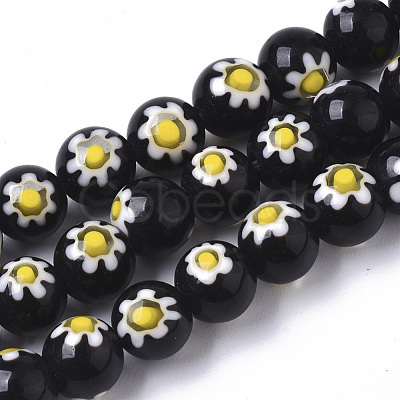 Handmade Millefiori Lampwork Beads Strands LAMP-R143-01-1