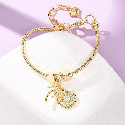 Comch Brass Micro Pave Clear Cubic Zirconia Charm Bracelets BJEW-H640-05A-G-1