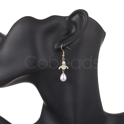 Shell Pearl Bead Teardrop Dangle Earrings EJEW-JE06646-1