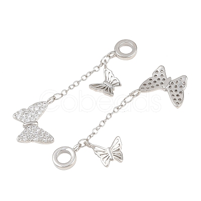 Brass Micro Pave Clear Cubic Zirconia Double Butterfly European Dangle Charms KK-H257-04P-1