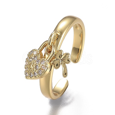 Adjustable Brass Micro Pave Clear Cubic Zirconia Cuff Rings ZIRC-Z002-05G-1