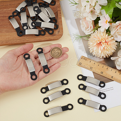 24Pcs Silicone & 201 Stainless Steel Curved Rectangle Connector Charms STAS-BC0004-12B-1