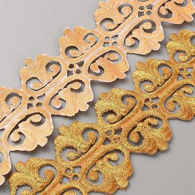 Floral Embroidery Iron on/Sew on Polyester Ribbon Patches OCOR-WH0080-76A-1