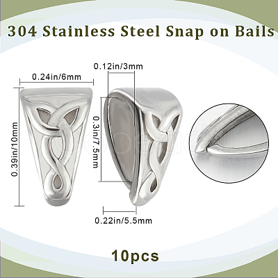 10Pcs 304 Stainless Steel Snap on Bails STAS-BBC0002-79-1