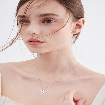 1Pc Stainless Steel Letter Rectangle Pendant Necklaces NJEW-LP0001-34B-P-1