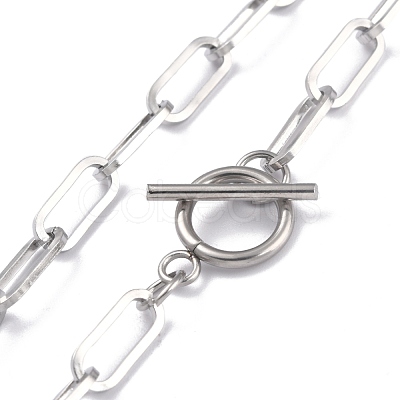 Non-Tarnish 304 Stainless Steel Paperclip Chain Necklaces NJEW-O124-01P-1