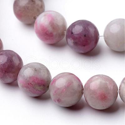 Dyed Round Natural Pink Tourmaline Beads Strands G-K089-10mm-05-1