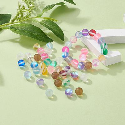 50Pcs 10 Colors Synthetic Moonstone Beads Strands G-YW0001-07-1