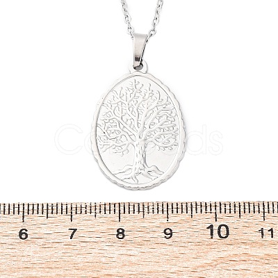 Oval Tree of Life 304 Stainless Steel Pendant Necklaces NJEW-M096-10P-1