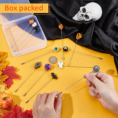 12Pcs Halloween Theme Brass Brooch JEWB-BC00010-1