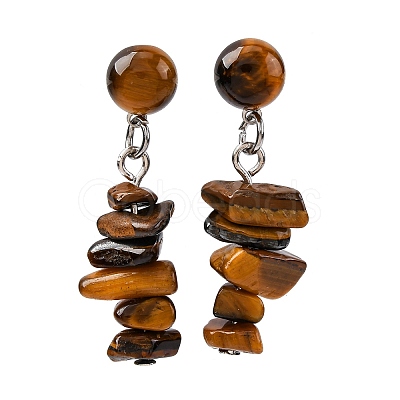 Natural Tiger Eye Dangle Stud Earrings EJEW-JE06371-03-1
