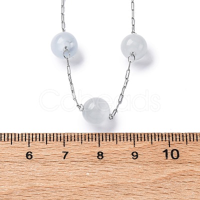304 Stainless Steel Cat Eye Round Beads Handmade Chain Necklaces for Women NJEW-C073-01P-06-1
