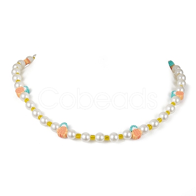 Fruit Polymer Clay & Glass Seed & Acrylic Pearl Beaded Necklace NJEW-JN04582-03-1