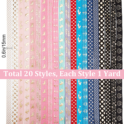 20 Yards 20 Style Polyester Elastic Ribbon EC-GF0001-21-1